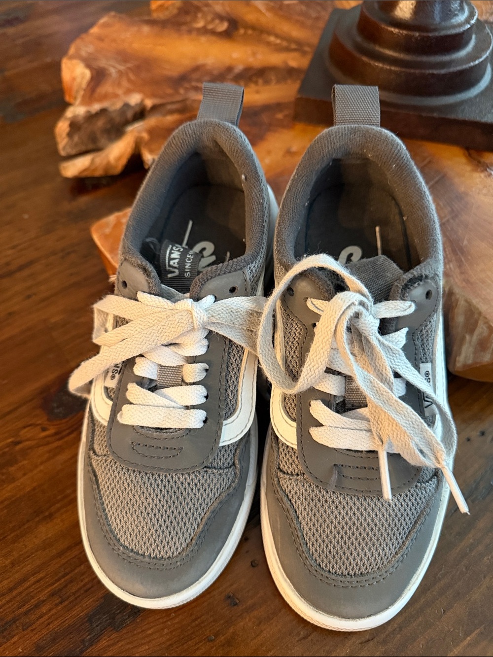 Vans Kids Gray and White Low-Top Sneakers 12.5